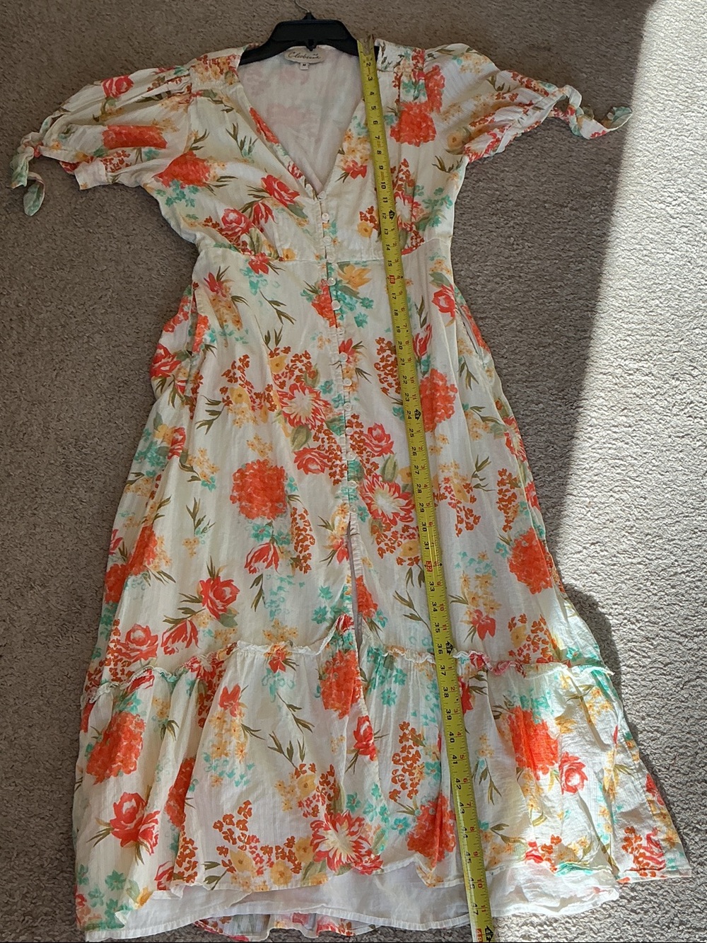 Cleobella White Floral Midi Dress with Orange & Mint Accents